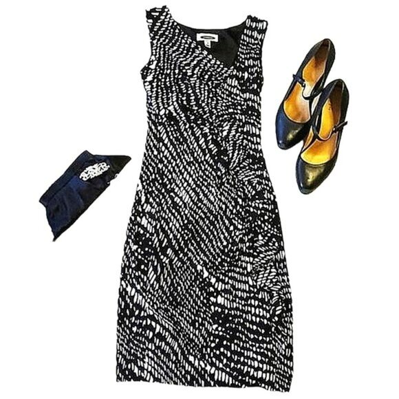 Women’s Mini Dress Size 4 Black White Sleeveless Cocktail Evening Bodycon Career - Picture 1 of 11